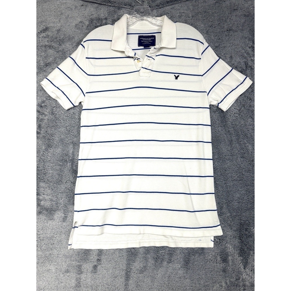 American Eagle Men's Small Blue Striped Polo Collared Shirt